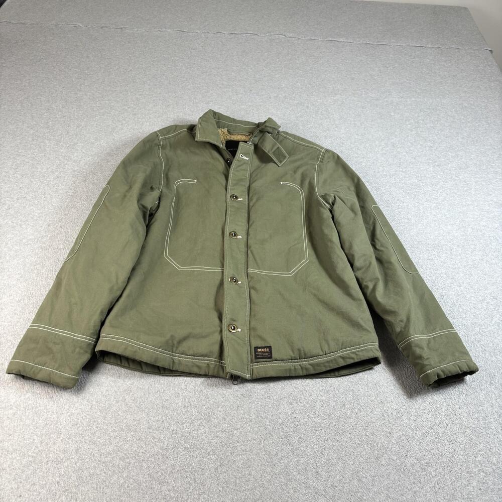 Deus Ex Machina Jacket Men Medium Green Sherpa Lined Canvas Workwear Barn Chore